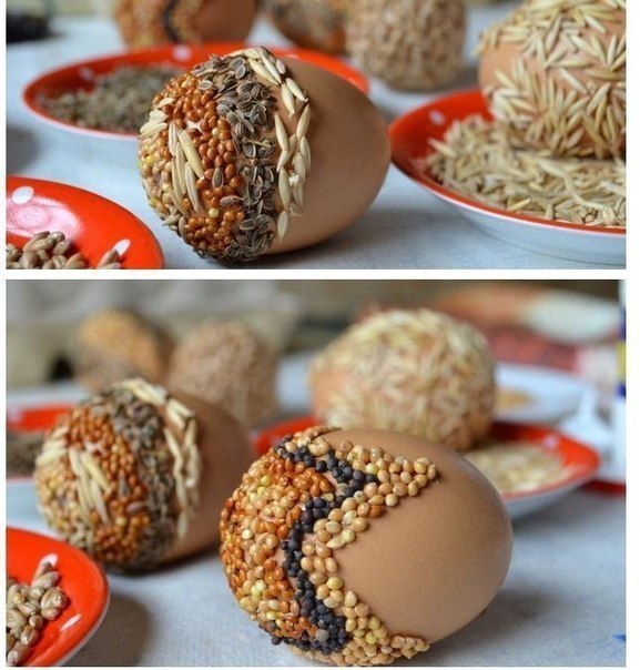 Пасхальные ЭКО-яйца — декор крупой и семенами. Идеи для пасхи 33